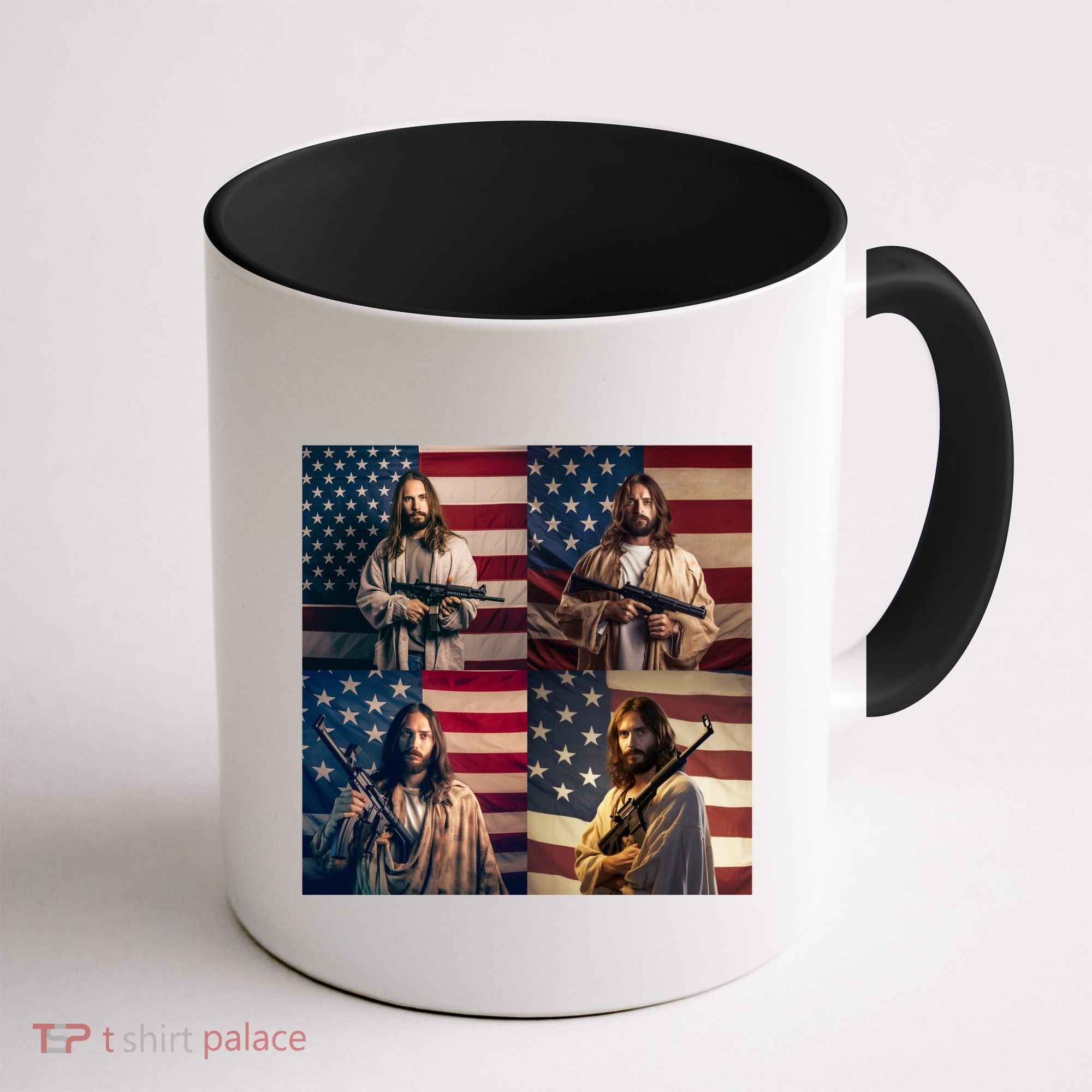 Jesus Christ Carrying Gun Defending America Coffee Mug
