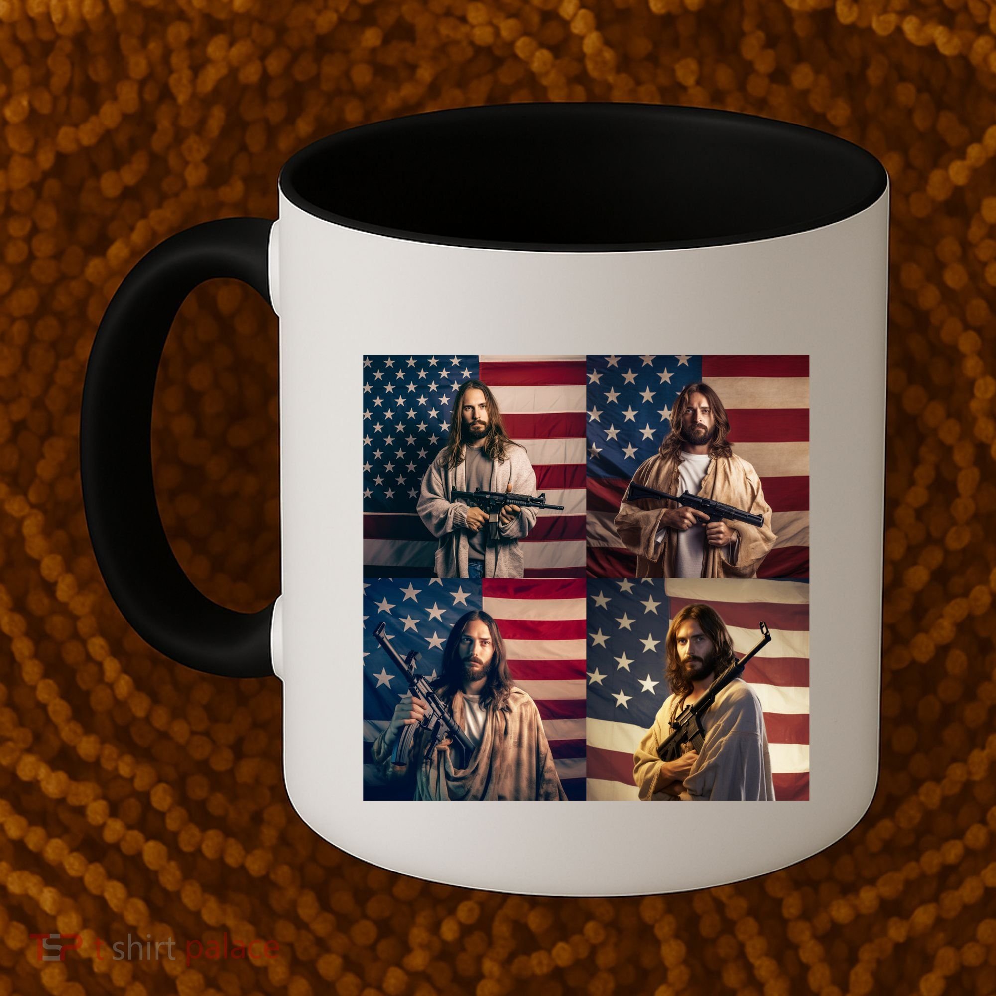 Jesus Christ Carrying Gun Defending America Coffee Mug