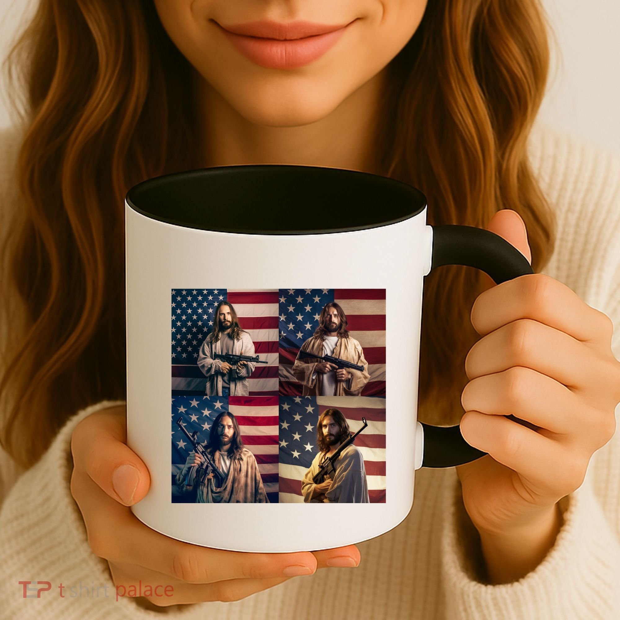 Jesus Christ Carrying Gun Defending America Coffee Mug