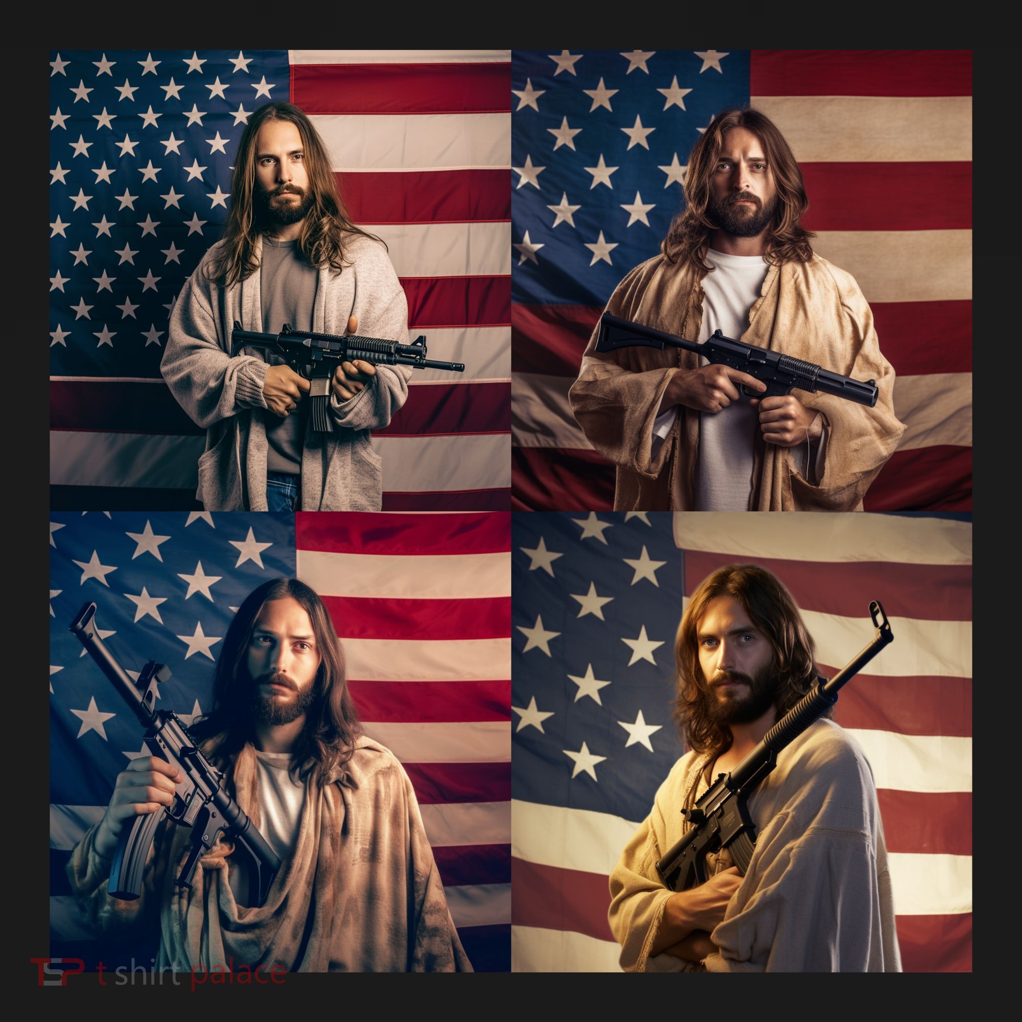 Jesus Christ Carrying Gun Defending America Ornament