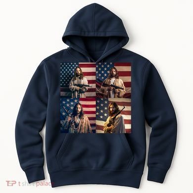Jesus Christ Carrying Gun Defending America Hoodie