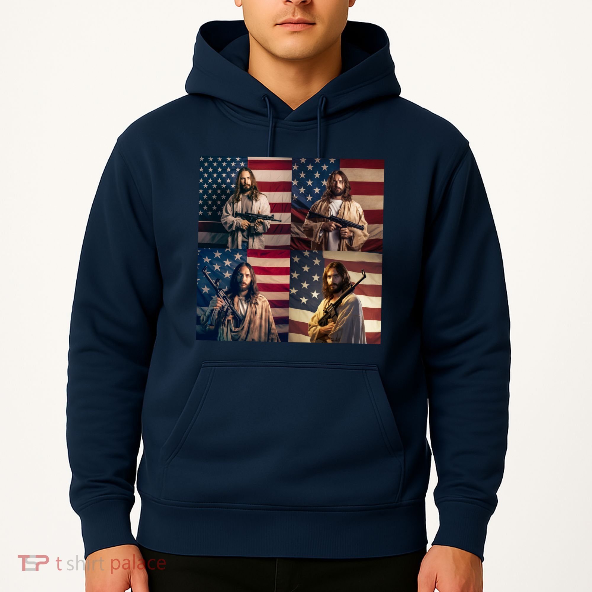 Jesus Christ Carrying Gun Defending America Hoodie