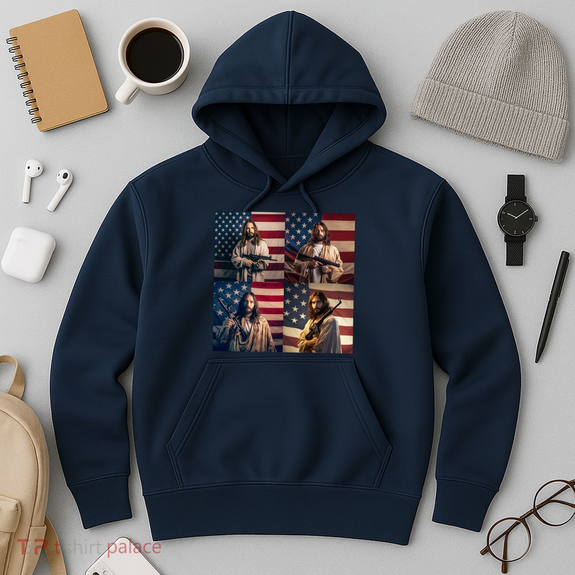 Jesus Christ Carrying Gun Defending America Hoodie