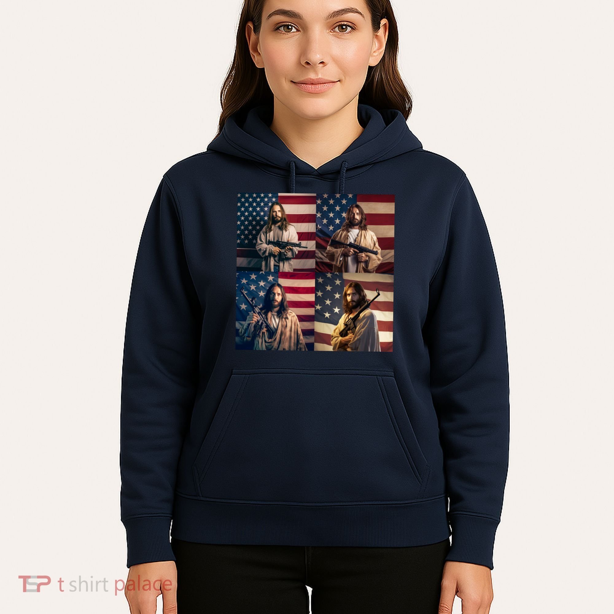Jesus Christ Carrying Gun Defending America Hoodie