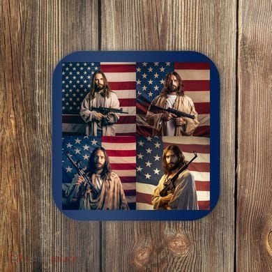 Jesus Christ Carrying Gun Defending America Coaster