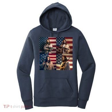 Jesus Christ Carrying Gun Defending America Women's Hoodie