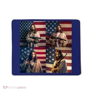 Jesus Christ Carrying Gun Defending America Mousepad