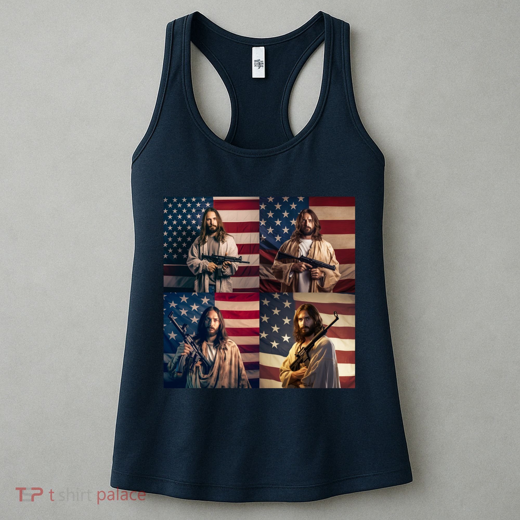 Jesus Christ Carrying Gun Defending America Women's Tank Top