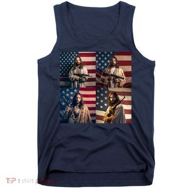 Jesus Christ Carrying Gun Defending America Tank Top