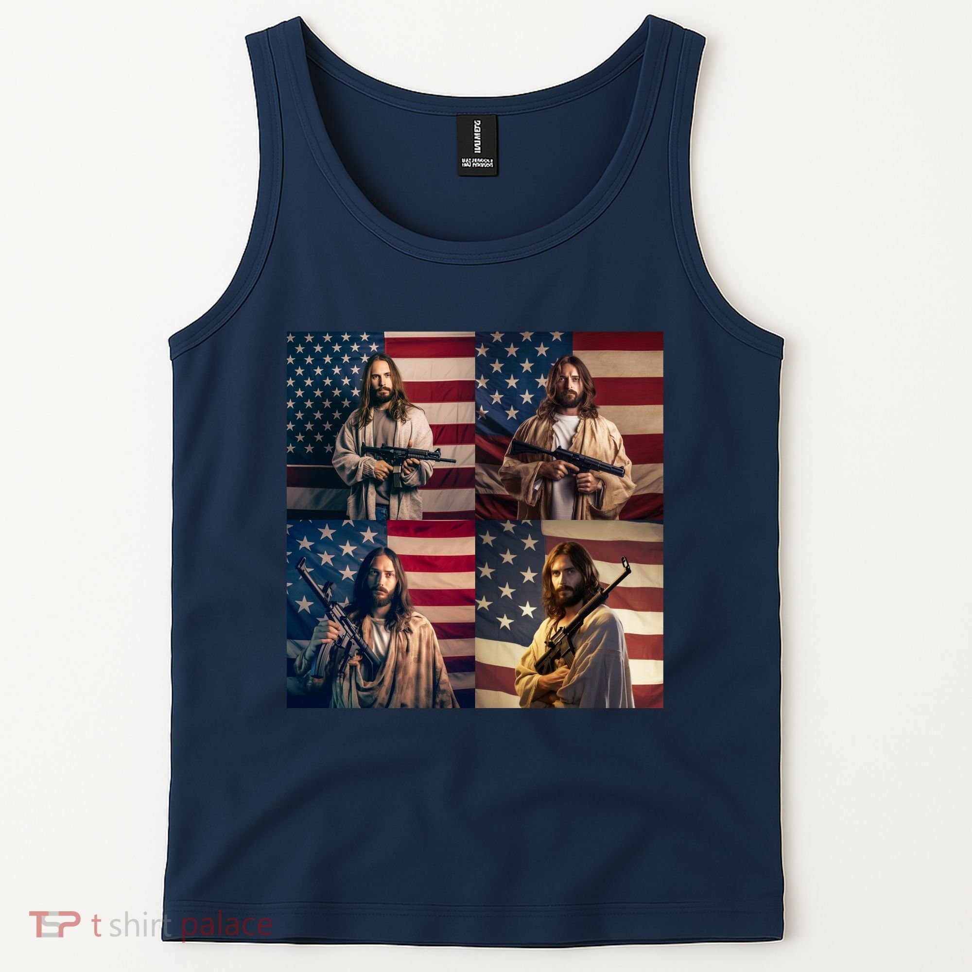 Jesus Christ Carrying Gun Defending America Tank Top