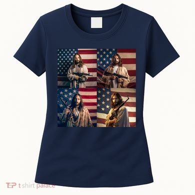 Jesus Christ Carrying Gun Defending America Women's T-Shirt