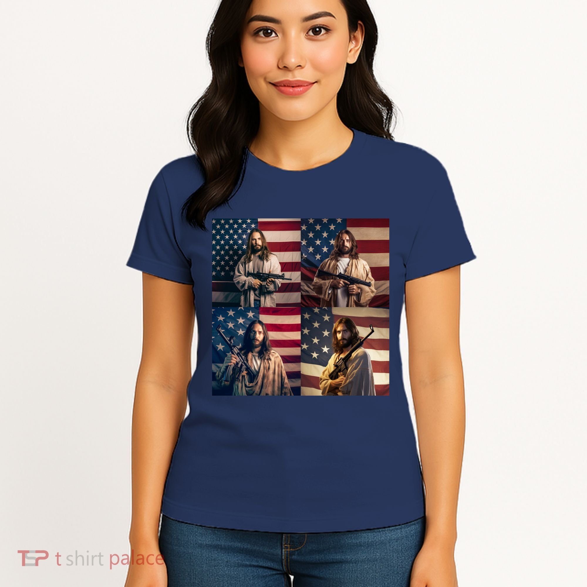 Jesus Christ Carrying Gun Defending America Women's T-Shirt