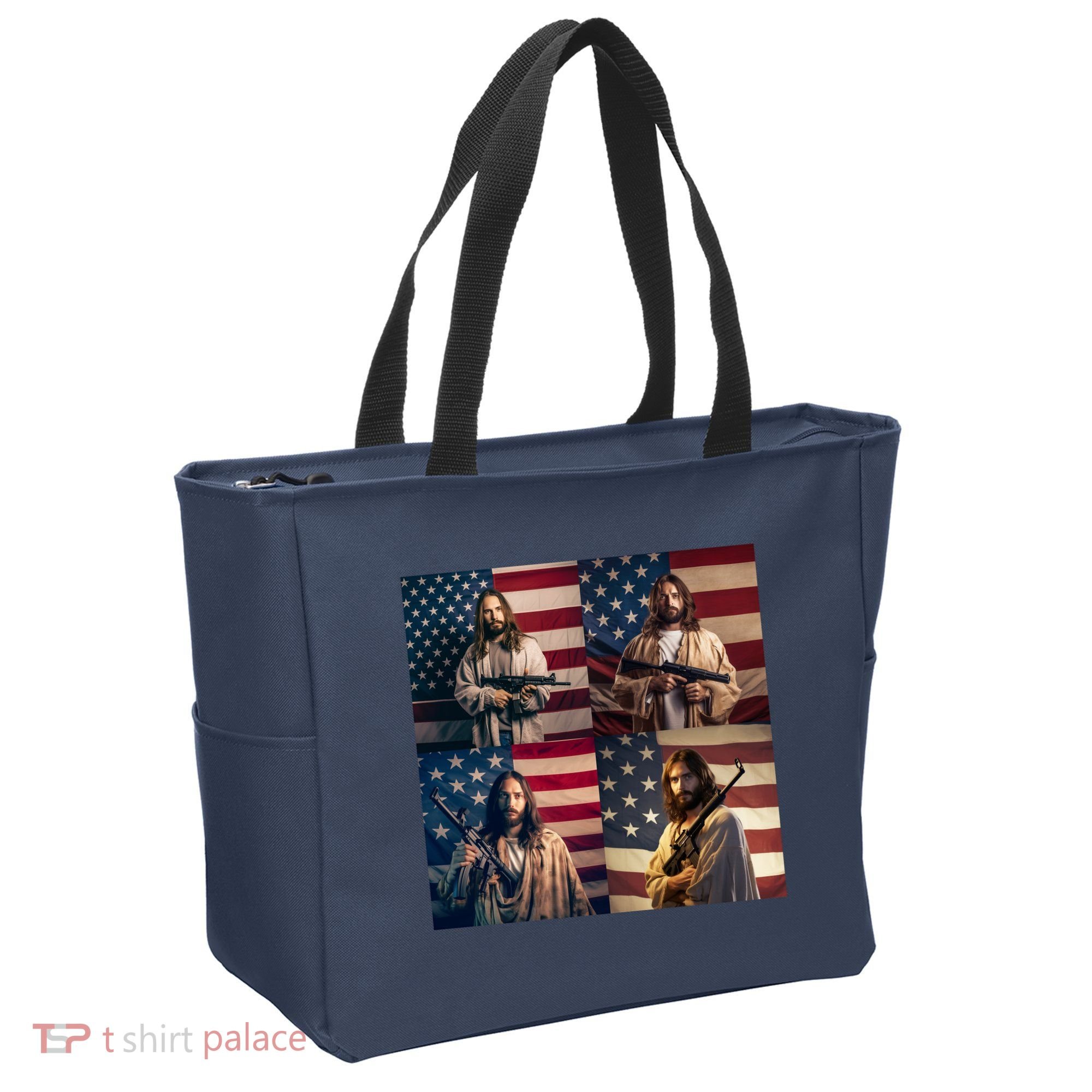 Jesus Christ Carrying Gun Defending America Tote Bag