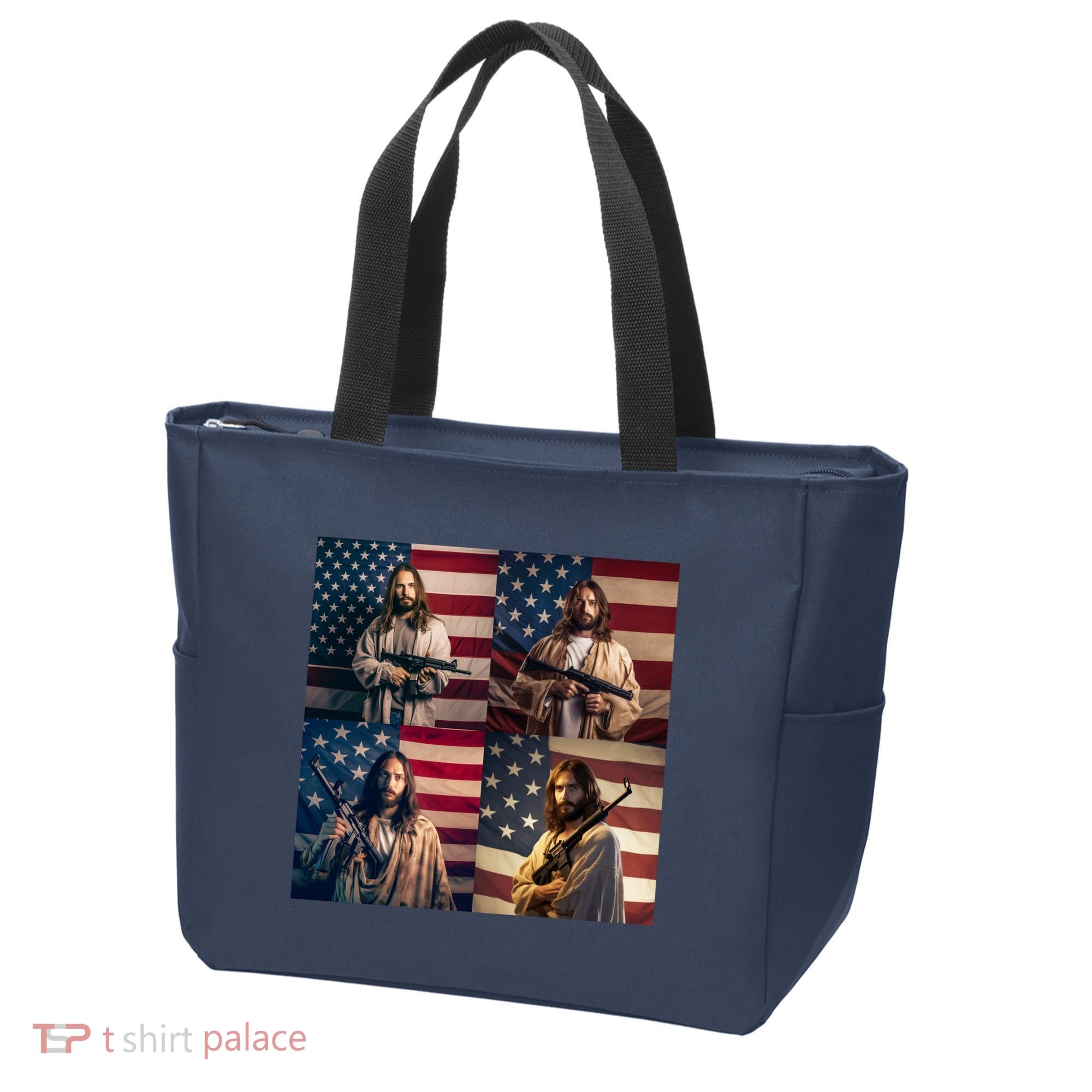 Jesus Christ Carrying Gun Defending America Tote Bag