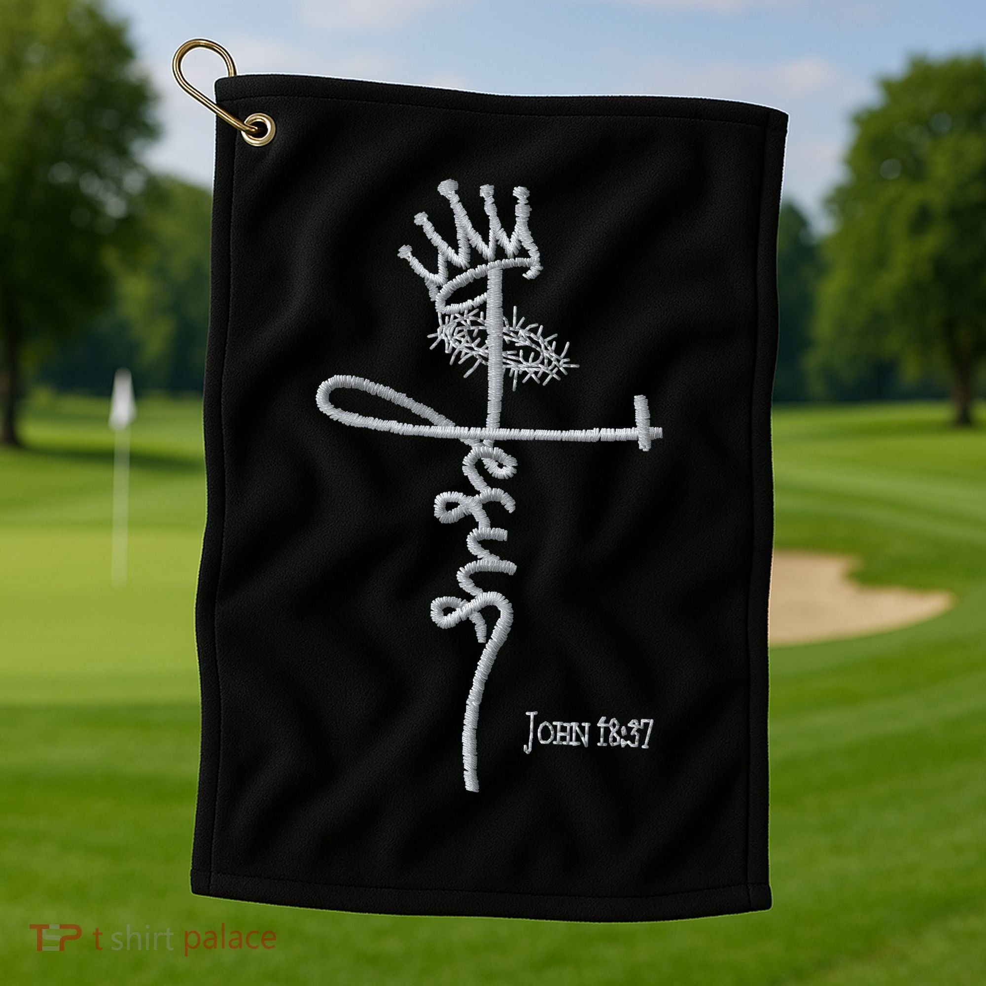 Jesus Cross Crown Of Thorns John 18:37 King Embroidered Embroidered Golf Towel