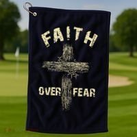 Jesus Christ Cross Faith Over Fear Golf Towel thumb 1