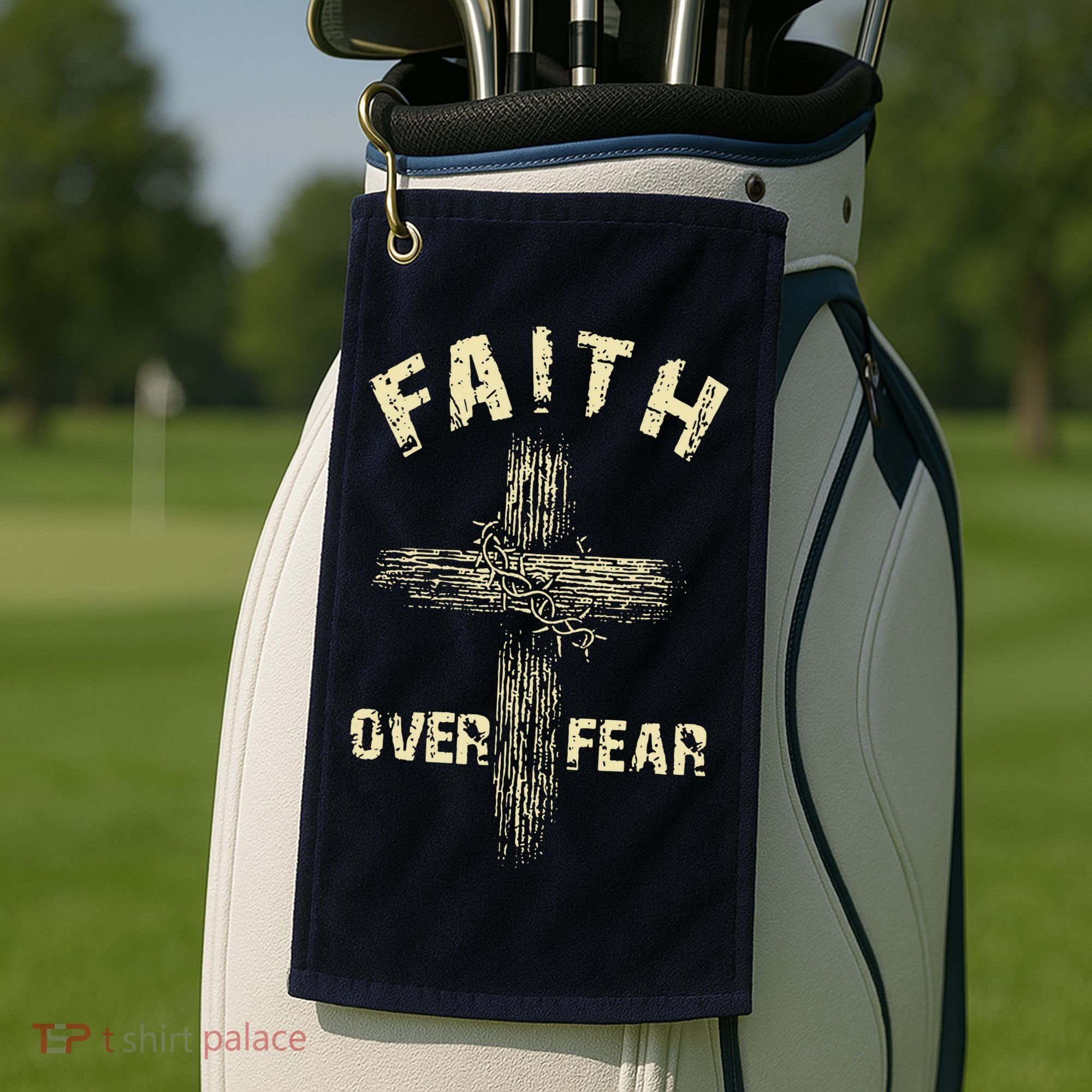 Jesus Christ Cross Faith Over Fear Golf Towel