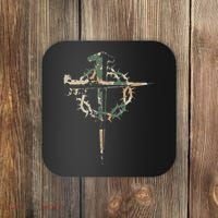 Jesus Christian Cross Camo Camouflage Natural Coaster thumb 0