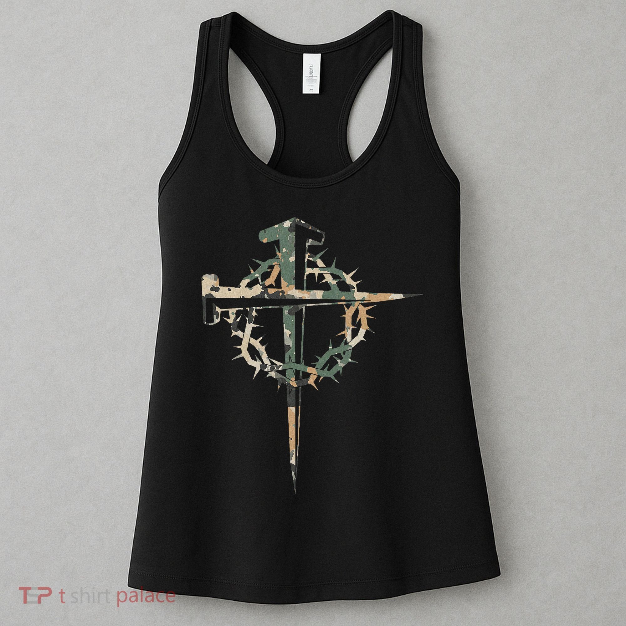 Jesus Christian Cross Camo Camouflage Natural Women's Tank Top