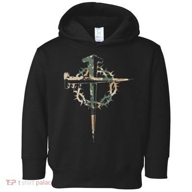 Jesus Christian Cross Camo Camouflage Natural Toddler Hoodie