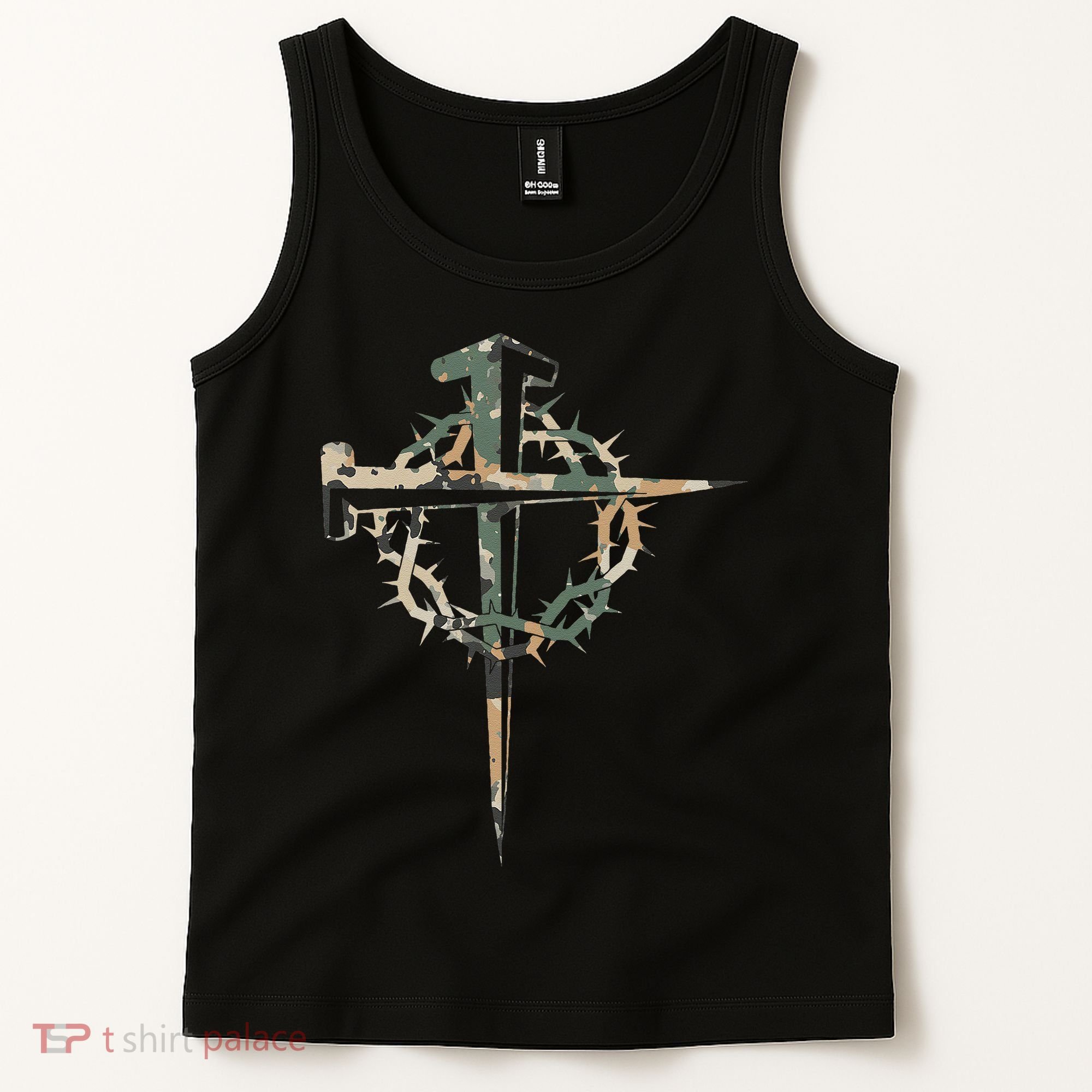 Jesus Christian Cross Camo Camouflage Natural Tank Top