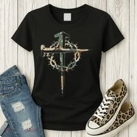 Jesus Christian Cross Camo Camouflage Natural Women's T-Shirt thumb 3