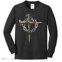 Jesus Christian Cross Camo Camouflage Natural Kids Long Sleeve Shirt thumb 0