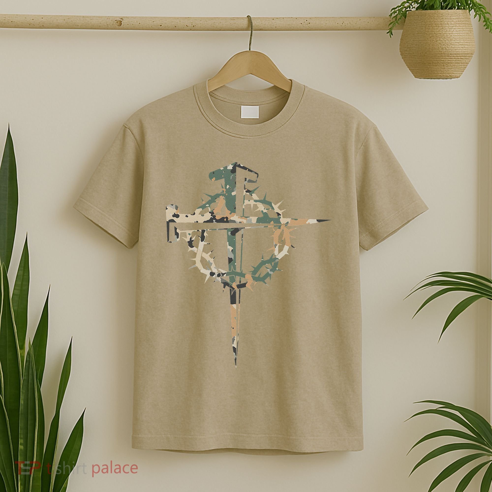 Jesus Christian Cross Camo Camouflage Natural T-Shirt