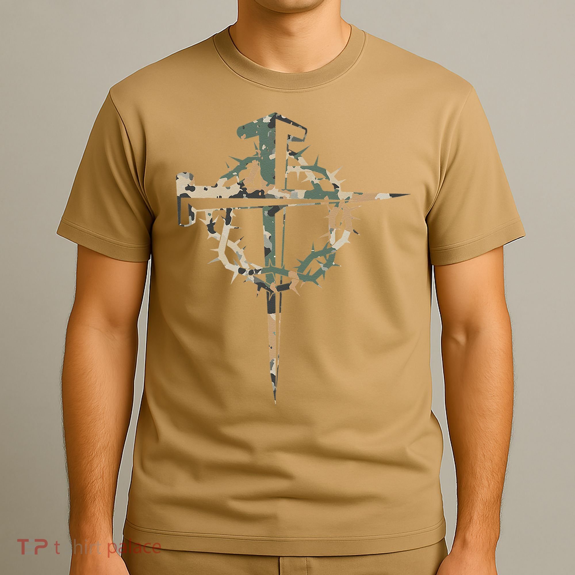 Jesus Christian Cross Camo Camouflage Natural T-Shirt