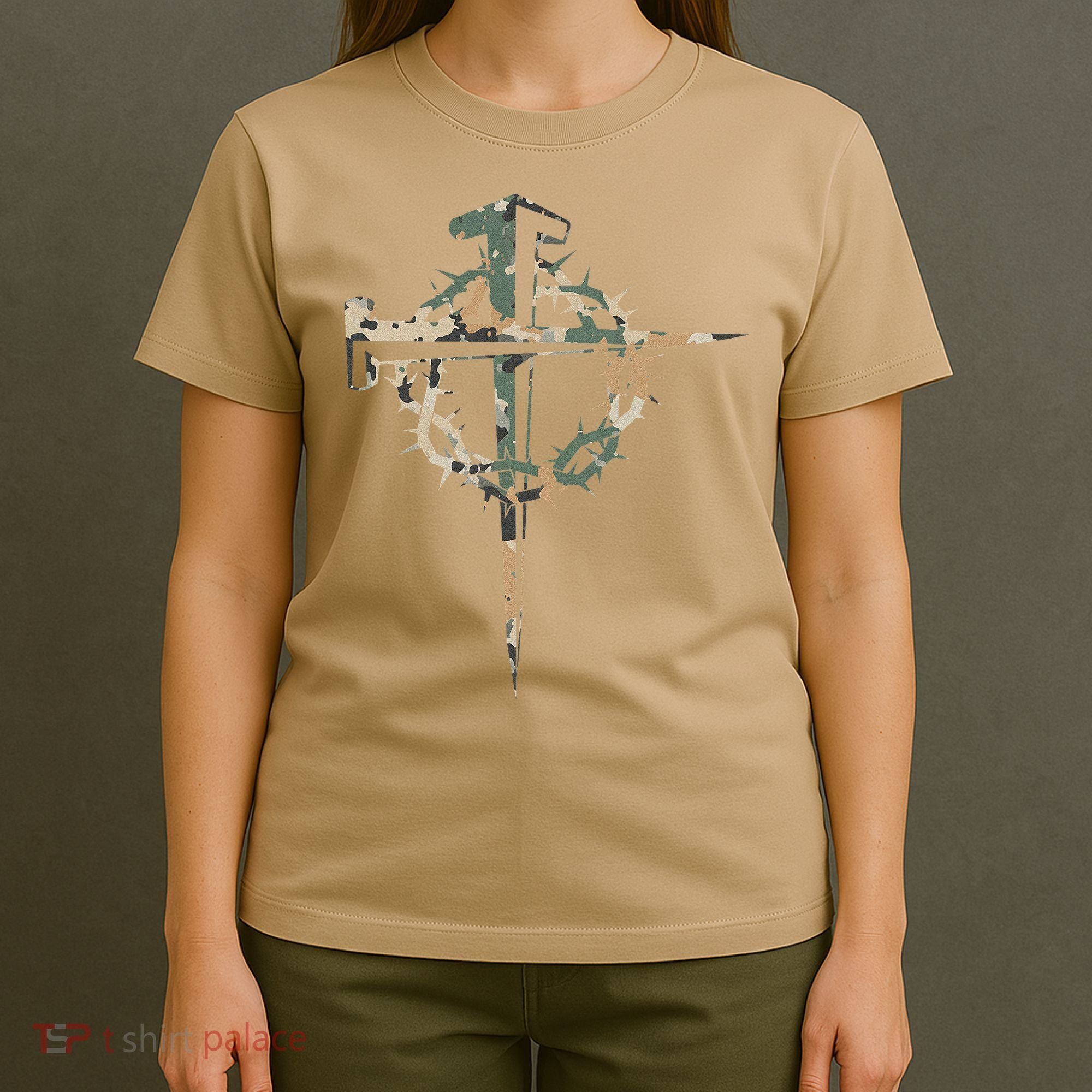 Jesus Christian Cross Camo Camouflage Natural T-Shirt