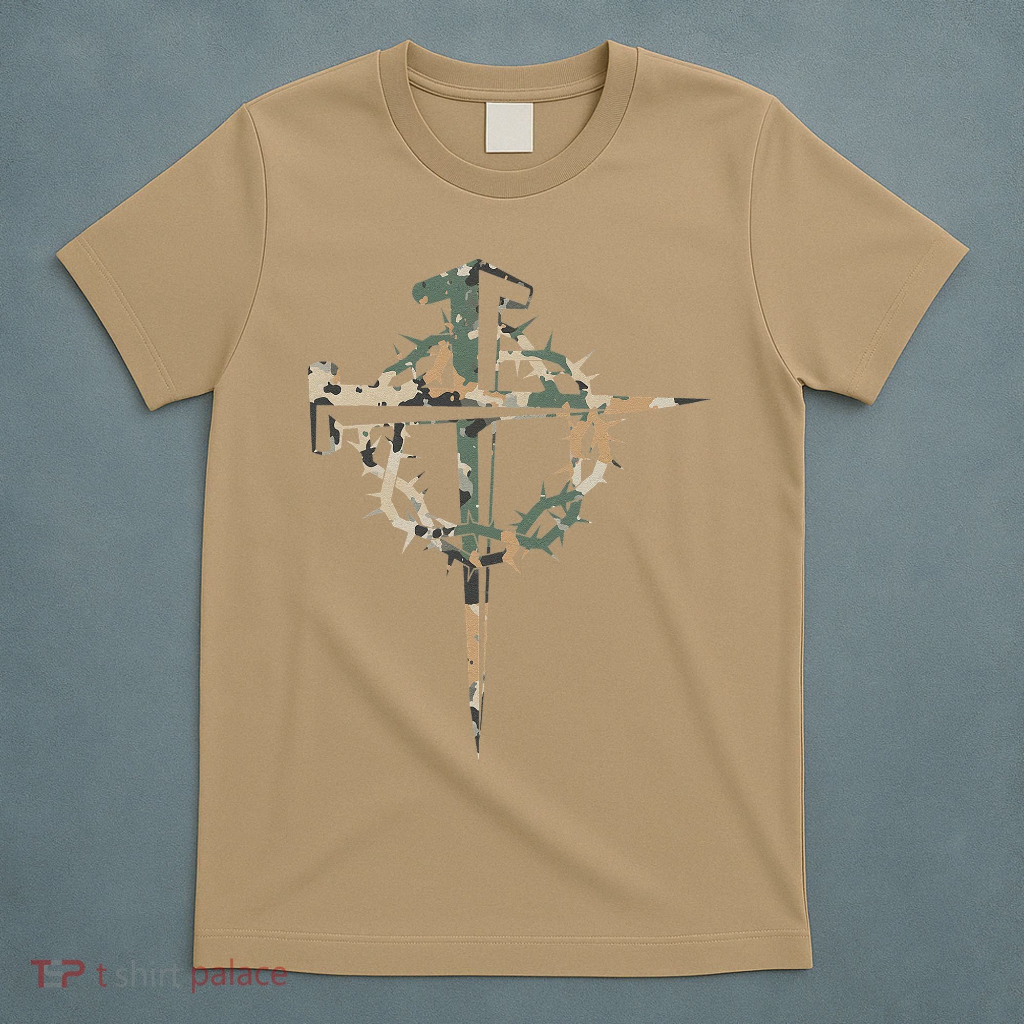 Jesus Christian Cross Camo Camouflage Natural T-Shirt