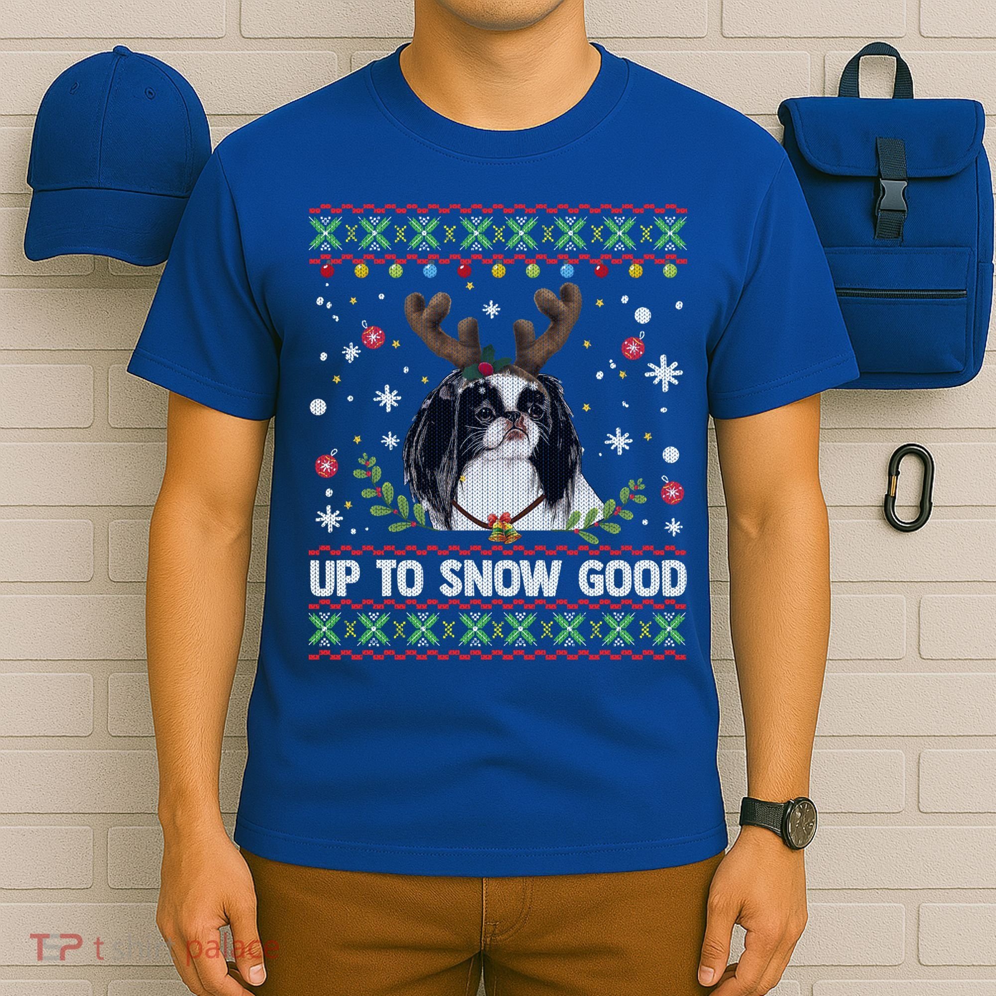 Japanese Chin Dog Reindeer Ugly Christmas Sweater Cool Gift T-Shirt