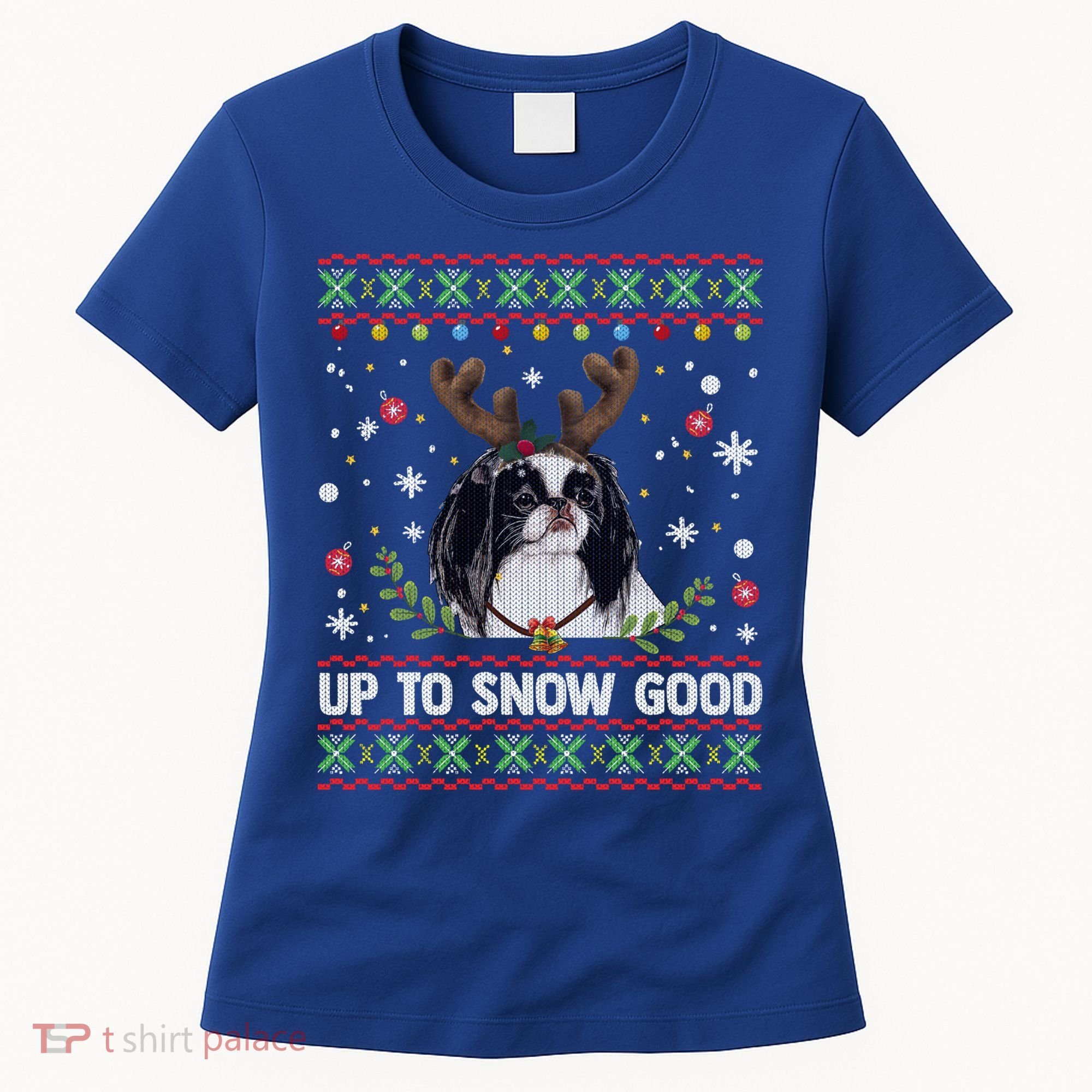 Japanese Chin Dog Reindeer Ugly Christmas Sweater Cool Gift Women's T-Shirt