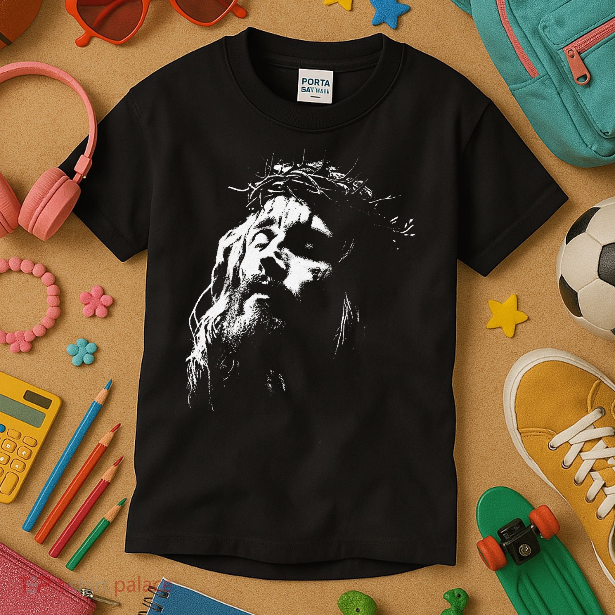 Jesus Christ Face Christian Gospel Religious Bible Kids T-Shirt