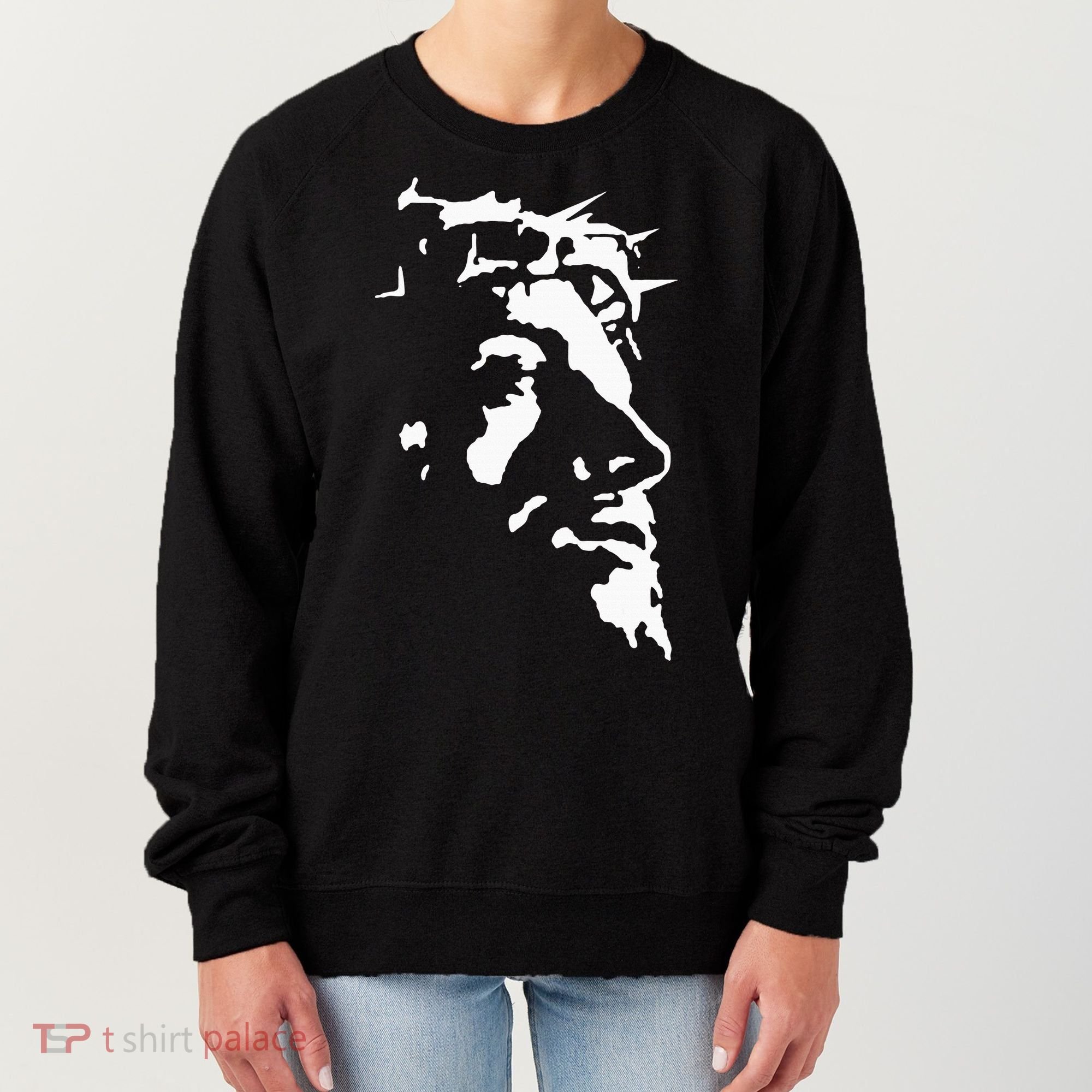 Jesus Christ Face With Crown Of Thorns God Bible Women's Sweatshirt
