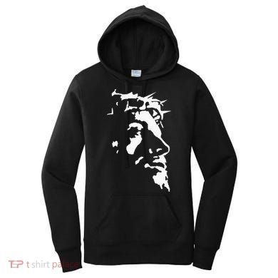 Jesus Christ Face With Crown Of Thorns God Bible Women's Hoodie