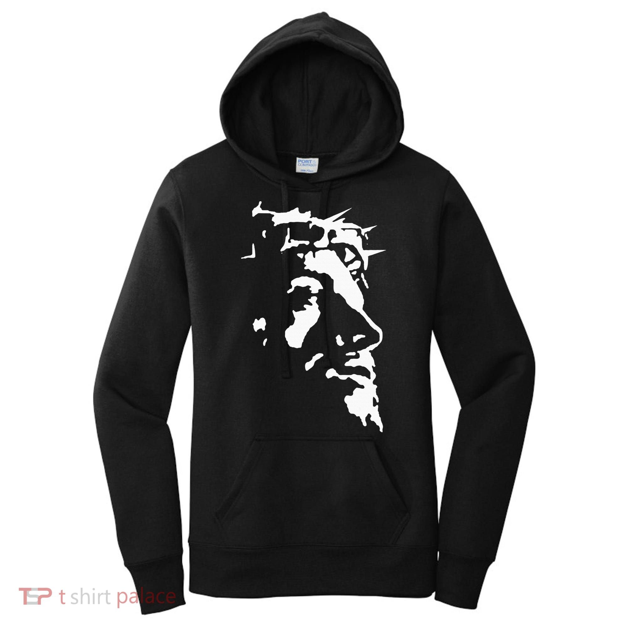 Jesus Christ Face With Crown Of Thorns God Bible Women's Hoodie