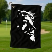 Jesus Christ Face With Crown Of Thorns God Bible Golf Towel thumb 1