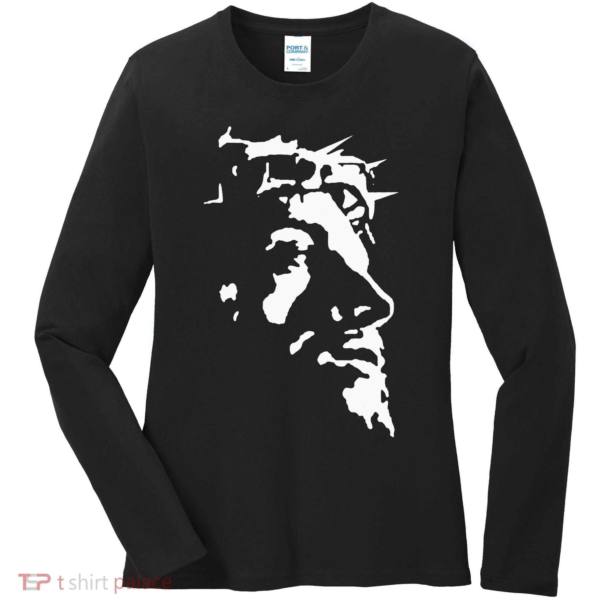 Jesus Christ Face With Crown Of Thorns God Bible Women's Long Sleeve Shirt