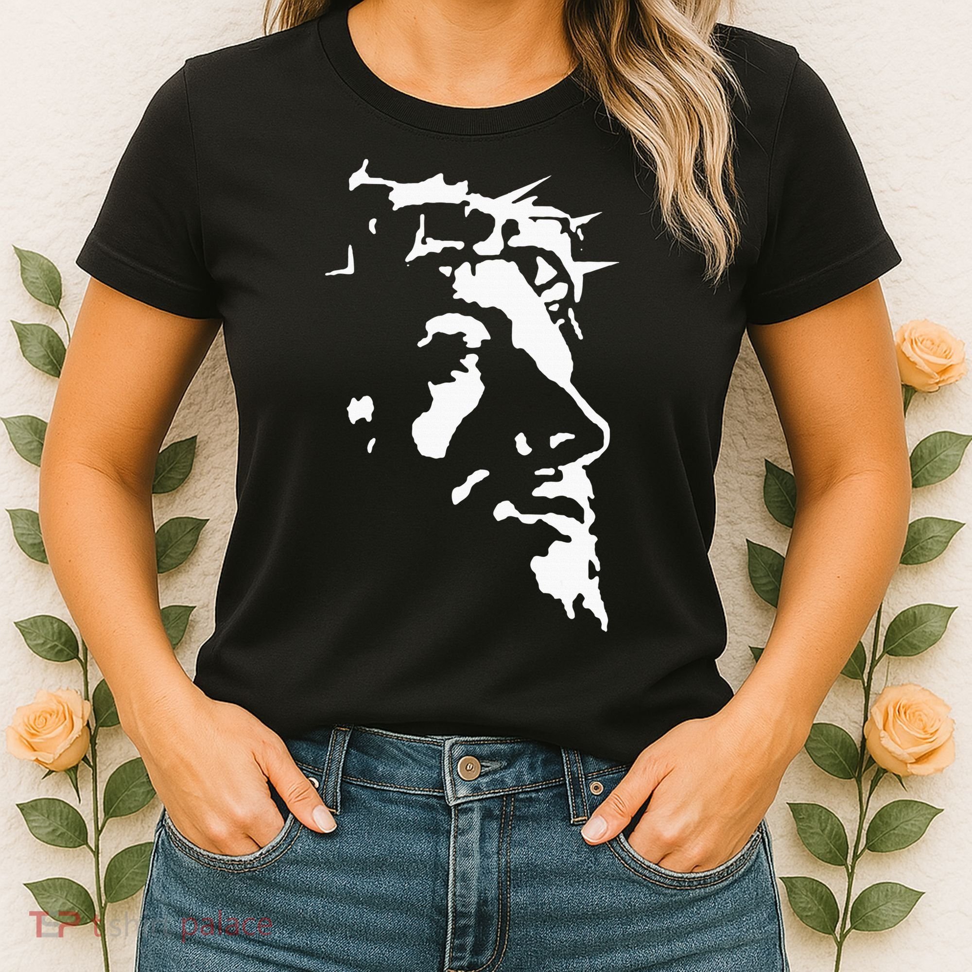 Jesus Christ Face With Crown Of Thorns God Bible Women's T-Shirt