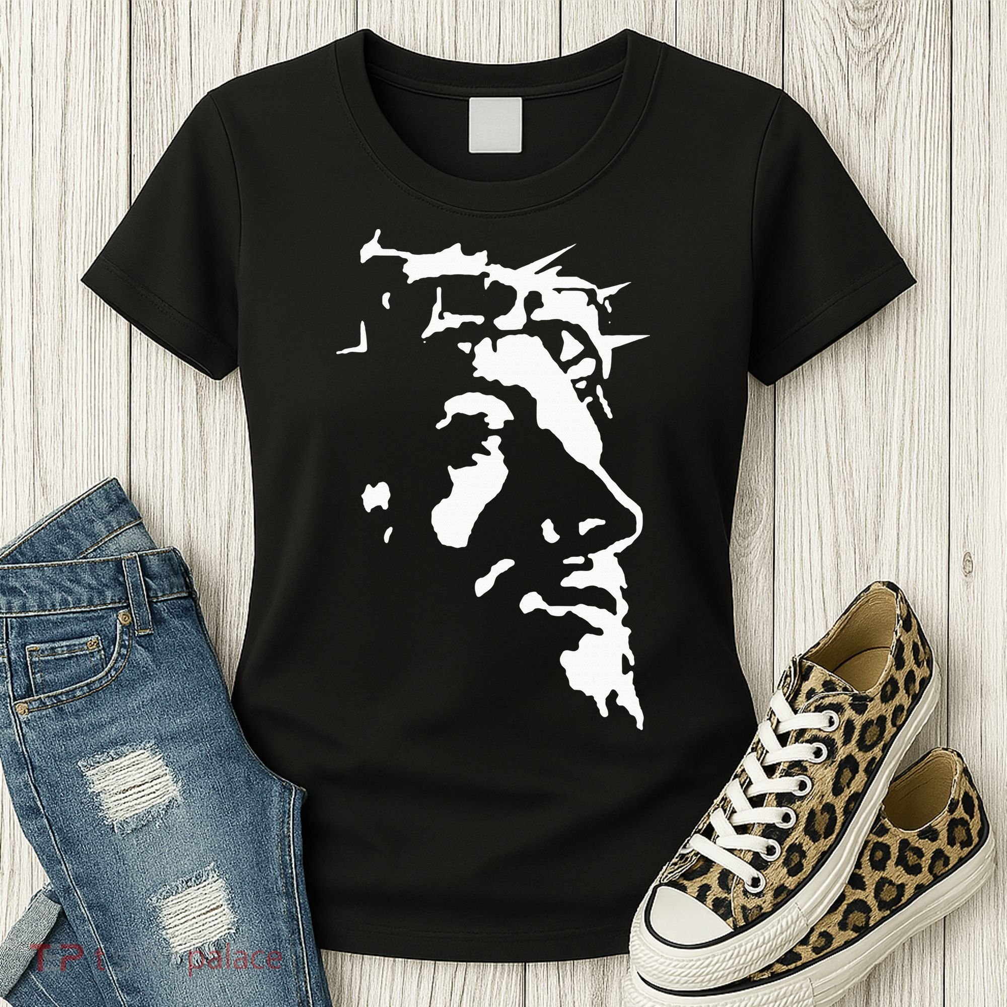 Jesus Christ Face With Crown Of Thorns God Bible Women's T-Shirt