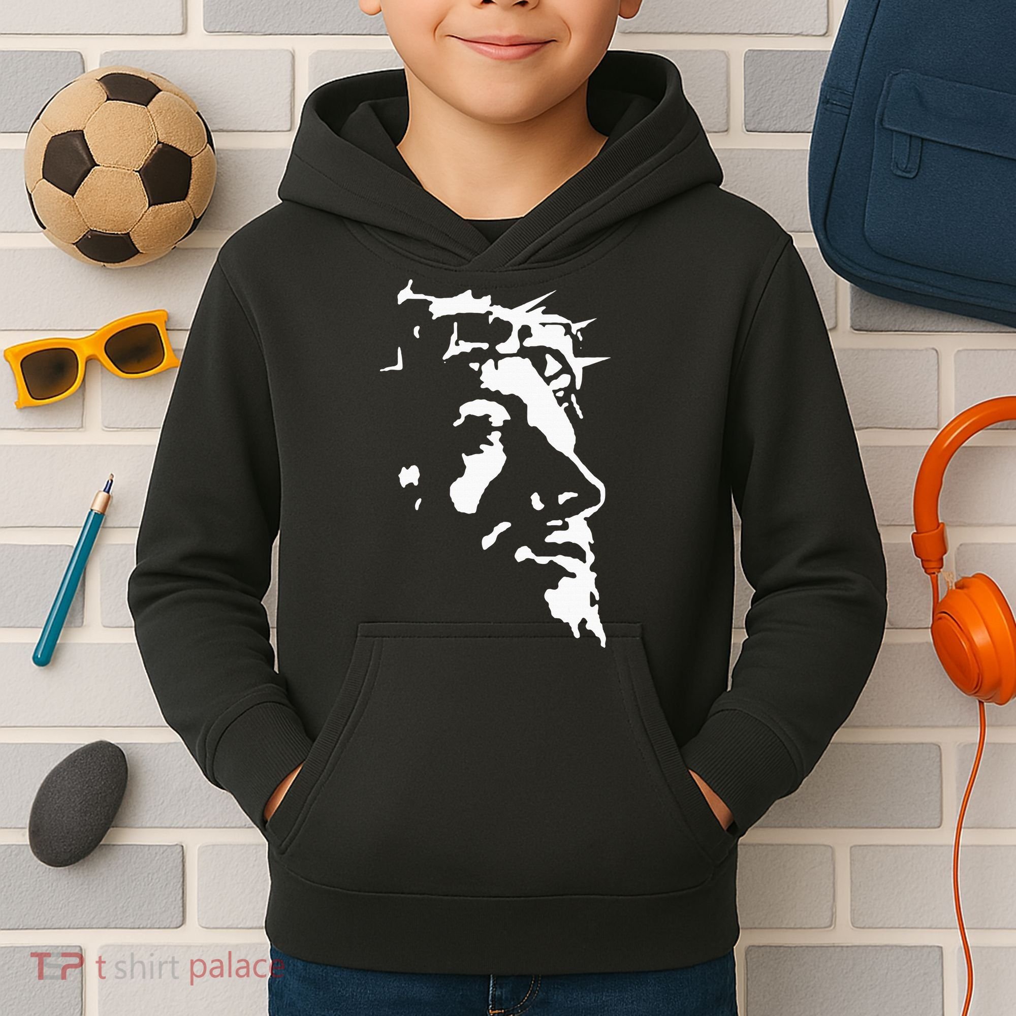 Jesus Christ Face With Crown Of Thorns God Bible Kids Hoodie