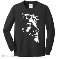 Jesus Christ Face With Crown Of Thorns God Bible Kids Long Sleeve Shirt thumb 0