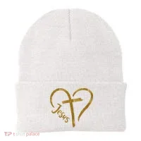 Jesus Cross Heart Christianity Beanie thumb 0