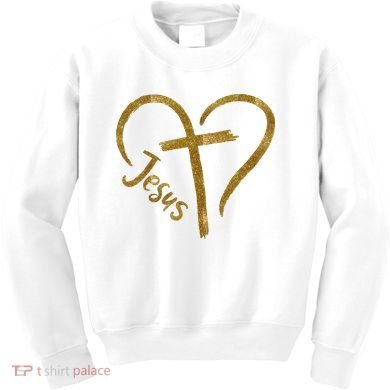 Jesus Cross Heart Christianity Kids Sweatshirt