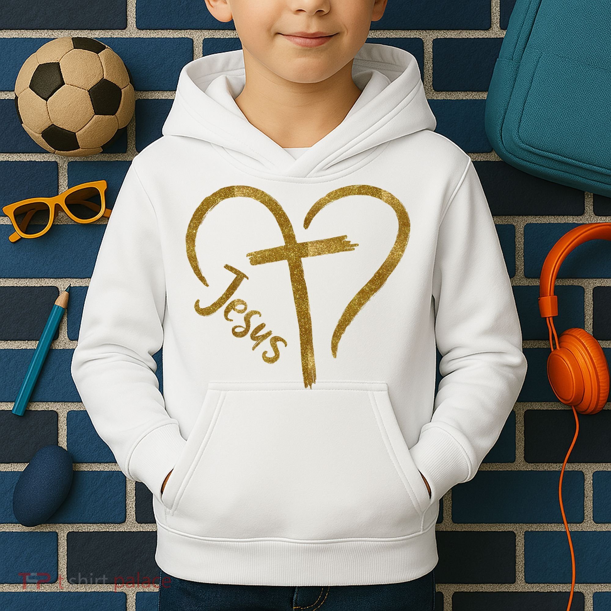Jesus Cross Heart Christianity Kids Hoodie