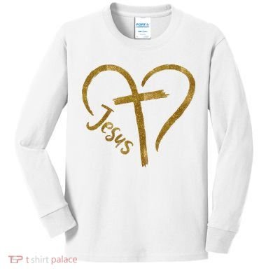 Jesus Cross Heart Christianity Kids Long Sleeve Shirt