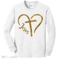 Jesus Cross Heart Christianity Kids Long Sleeve Shirt thumb 0
