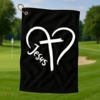 Jesus Cross Heart Golf Towel thumb 1