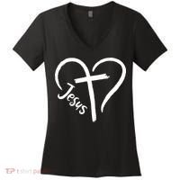 Jesus Cross Heart Women's V-Neck T-Shirt thumb 0
